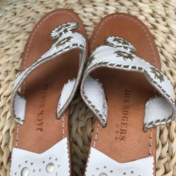 ❄️Jack Rogers white and platinum whip stitch Sz 8 - Picture 3 of 6